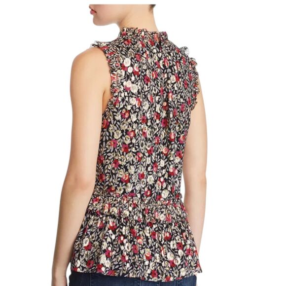 Kate Spade Floral Park Clip Dot Top Medium Metallic Ruffle Silk Romantic Red New - Picture 2 of 7